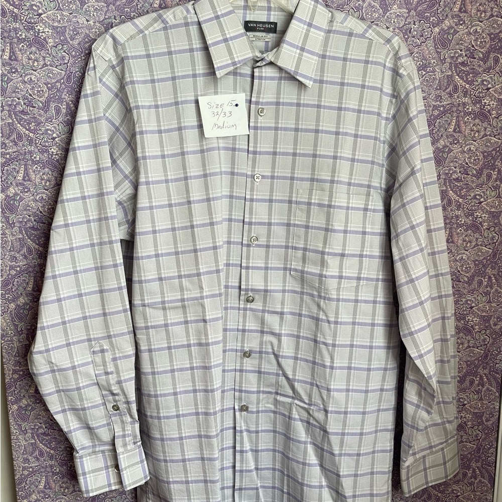 Van Heusen Dress Shirt.  Size M sleeve 32/33.  Light gray/dark grey/lavender